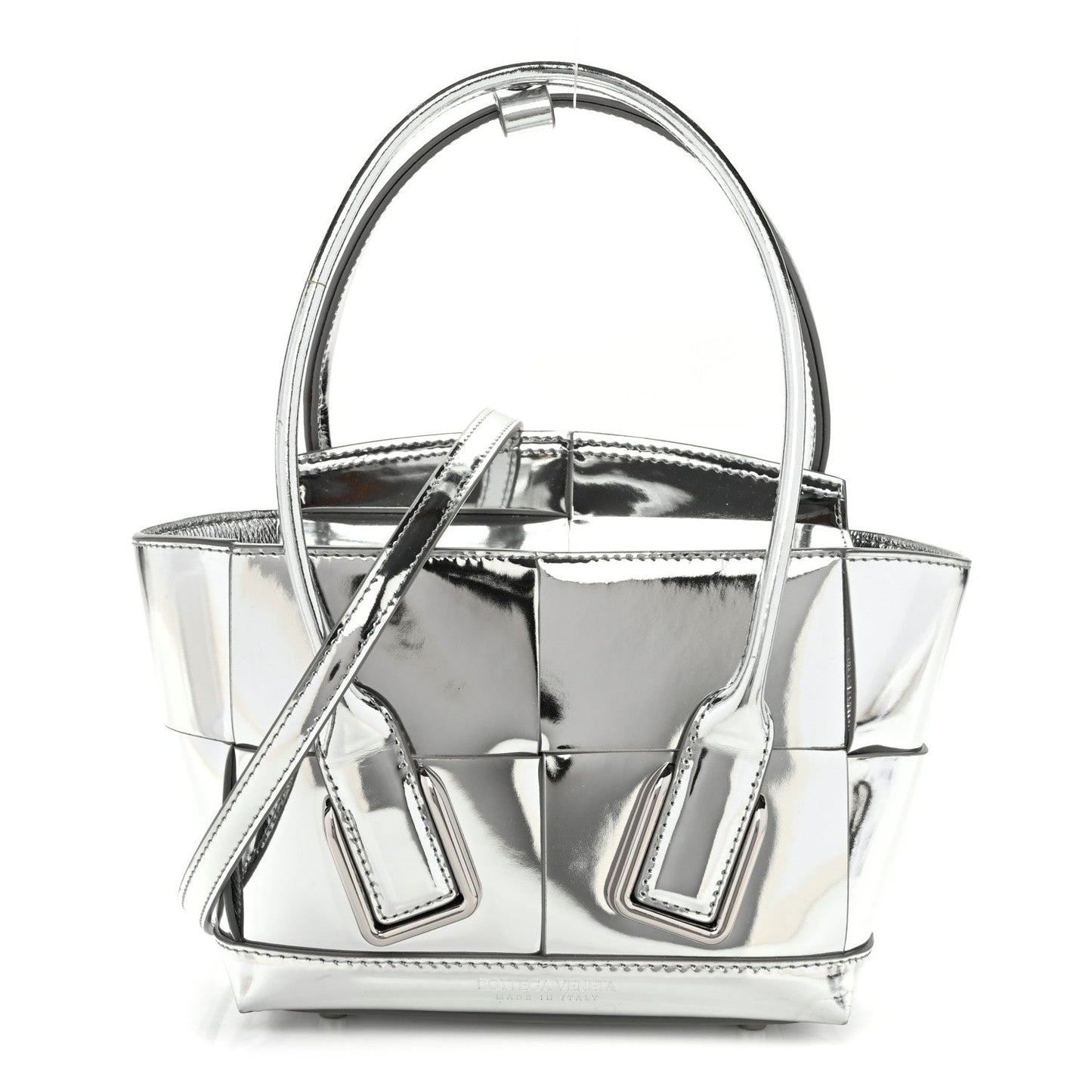 Mirror Laminated Nappa Maxi Intrecciato Mini Arco  Silver