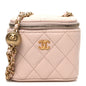 Lambskin Quilted Pearl Crush Mini Vanity Case With Chain Light Beige