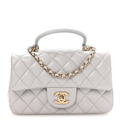 Lambskin Quilted Mini Top Handle Rectangular Flap Grey