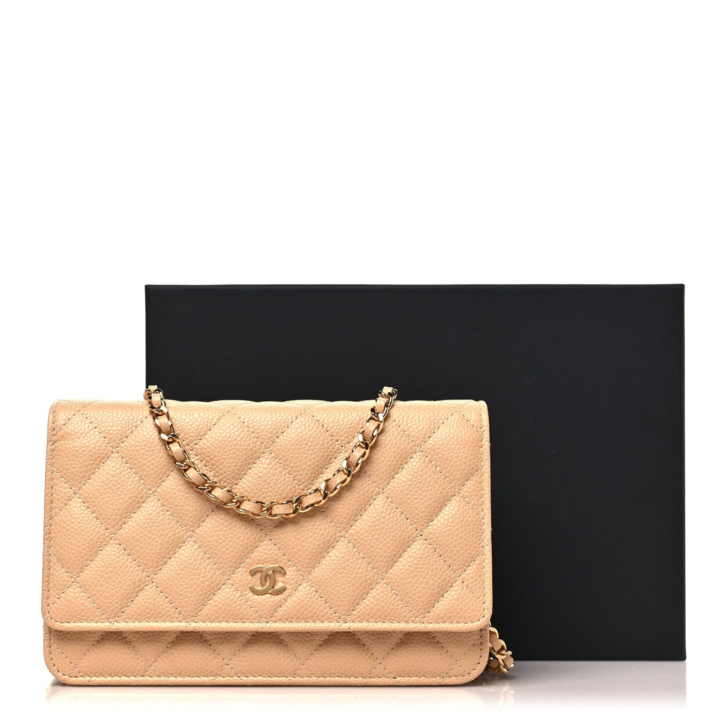 Caviar Quilted Wallet on Chain WOC Beige