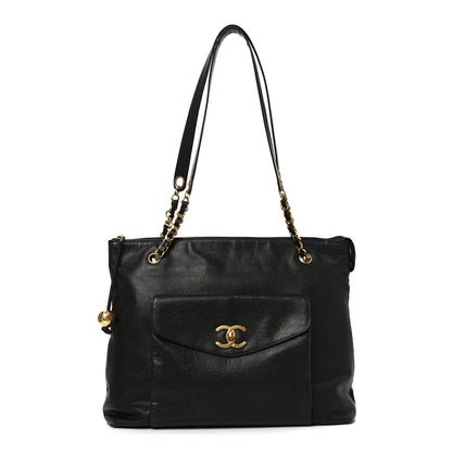 Caviar Flap Shoulder Bag Black