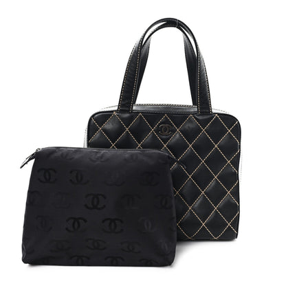 Calfskin Wild Stitch Vertical Top Handle Bag Black