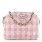 Tweed Quilted Mini Clutch With Chain Pink