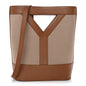 Smooth Calfskin Canvas Y Small Bucket Bag White Camel