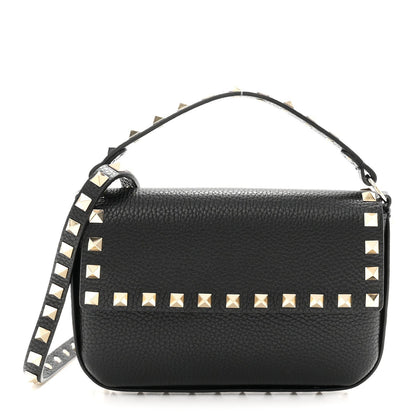 Grainy Calfskin Rockstud Crossbody Pouch Black
