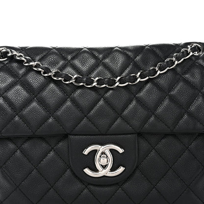 Washed Caviar Quilted Maxi Single Flap Black