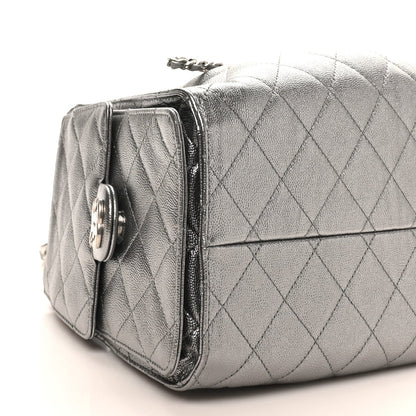 Metallic Caviar Quilted Small Chanel 25 Handbag Silver