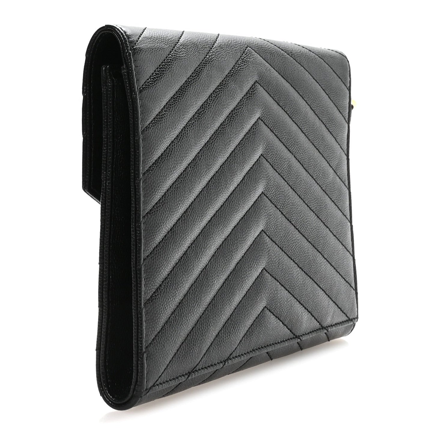 Grain De Poudre Matelasse Chevron Monogram Envelope Clutch Black