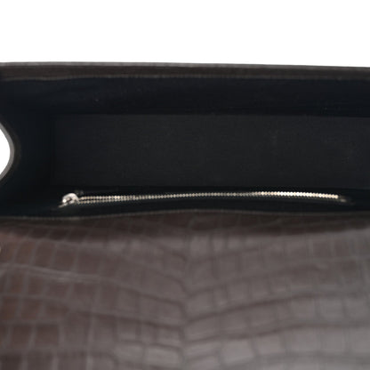 Calfskin Crocodile Embossed Large Monogram Satchel Dark Brown