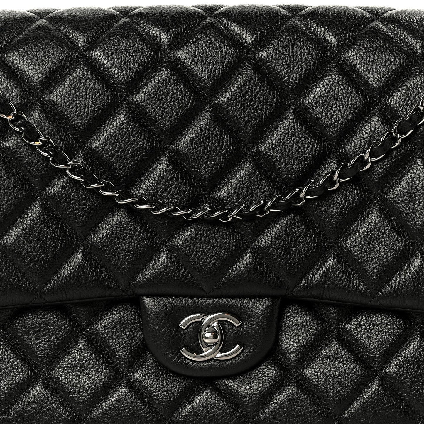 Calfskin Quilted XXL Travel Flap Bag Black