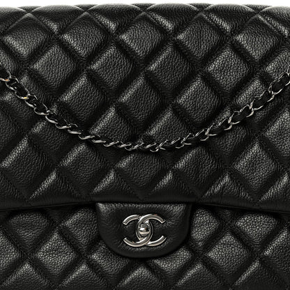 Calfskin Quilted XXL Travel Flap Bag Black