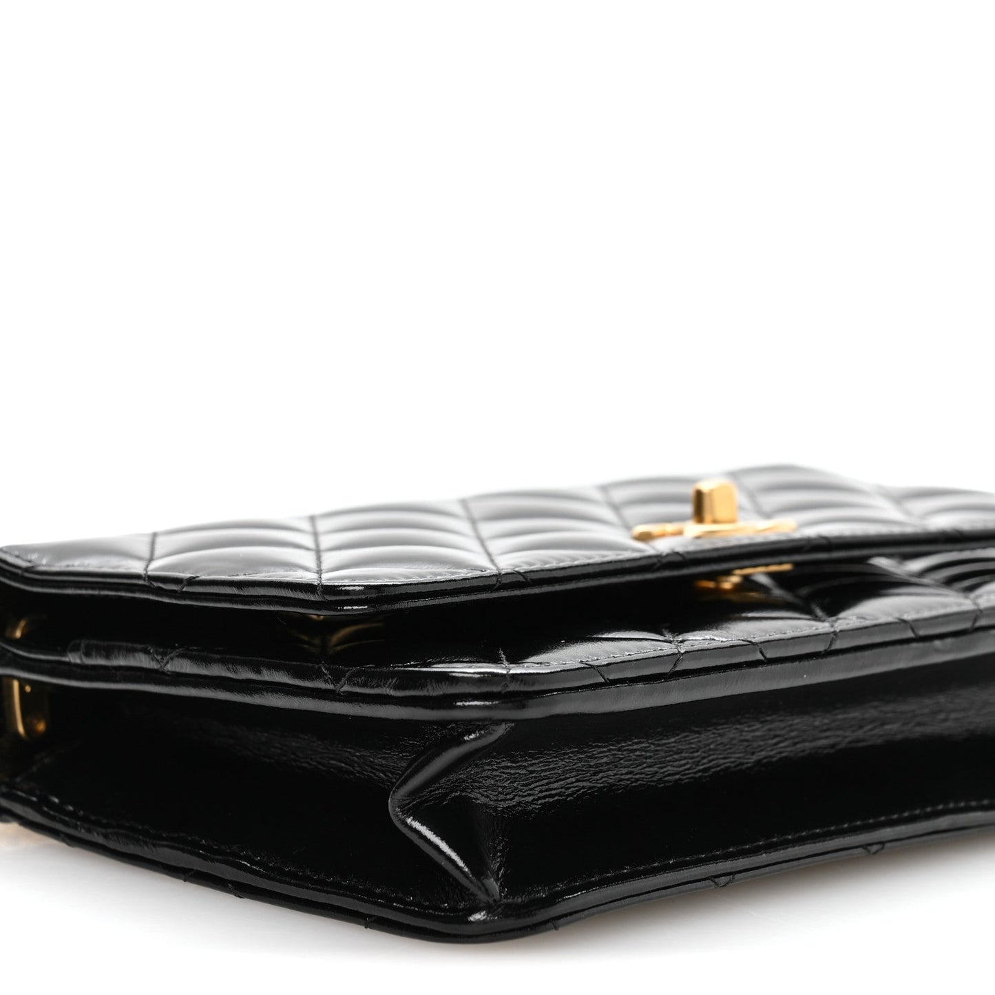Shiny Crumpled Calfskin Quilted Precious Tie Wallet On Chain WOC Black