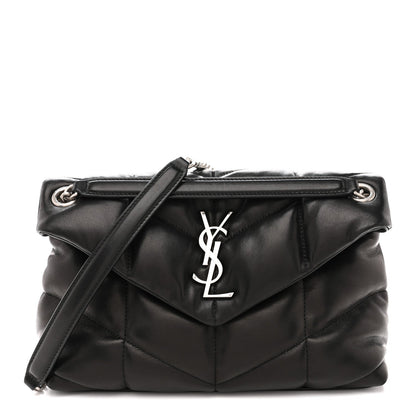 Lambskin Quilted Small Loulou Puffer Monogram Chain Satchel Black