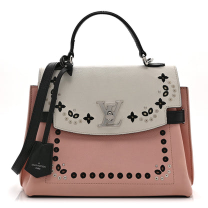 Soft Calfskin Embroidered Lockme Ever BB Rose Pink Snow White Black