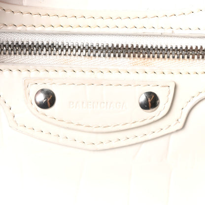 Semi Shiny Calfskin Crocodile Embossed Neo Classic Silver Hardware Nano City Crossbody White