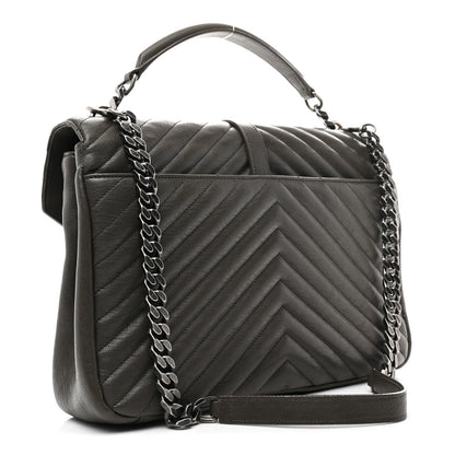 Sheepskin Matelasse Chevron Monogram Large College Satchel Dark Anthracite