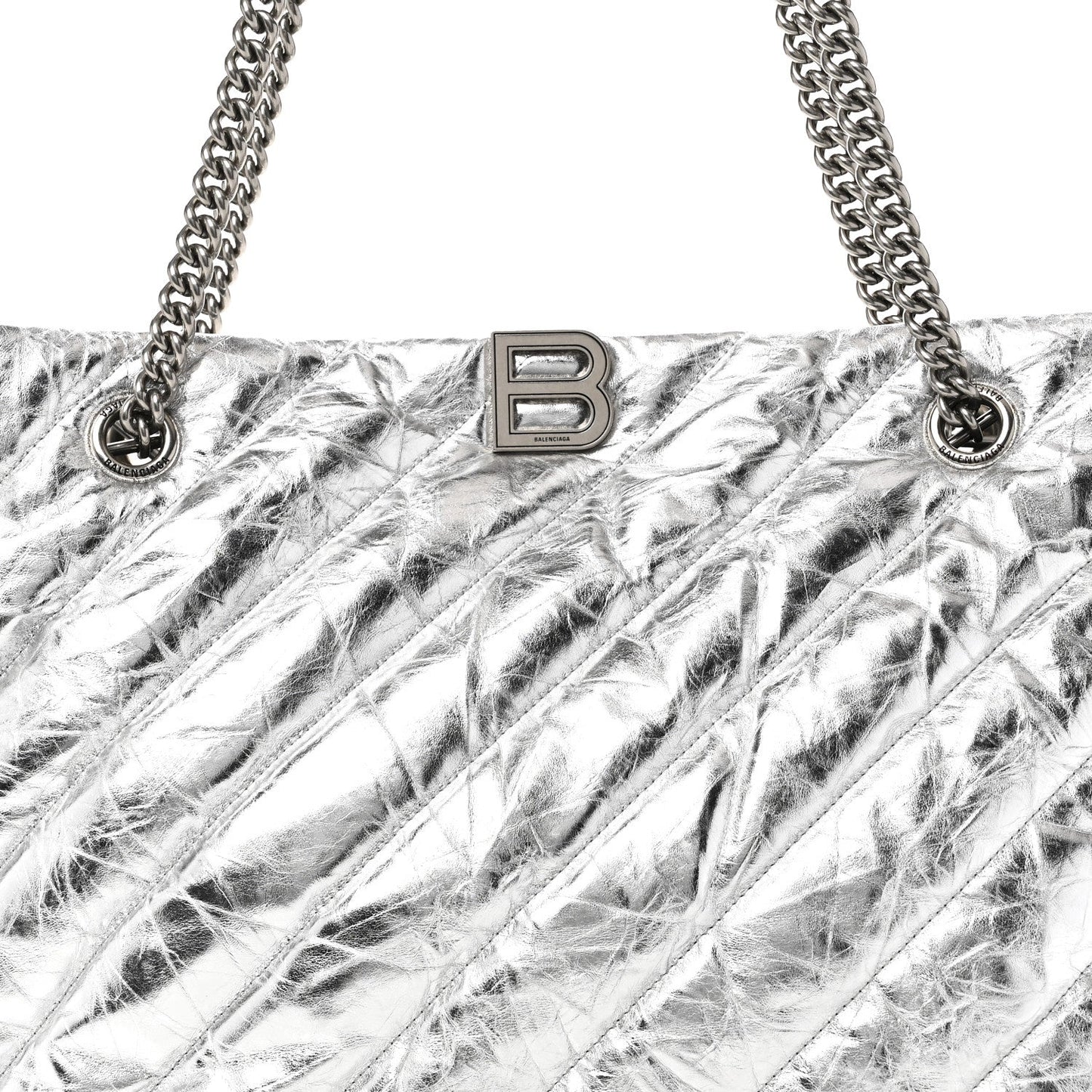 Metallic Crushed Calfskin Quilted Medium Crush Carry All Tote Bag Silver