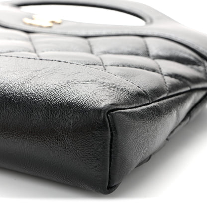 Shiny Crumpled Calfskin Quilted Nano 31 Shopping Bag Black