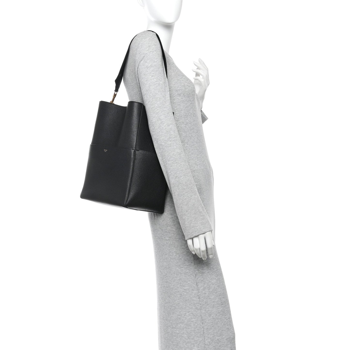 Soft Grained Calfskin Sangle Bucket Bag Black