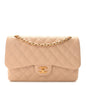 Caviar Quilted Jumbo Double Flap Light Beige