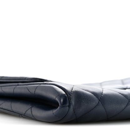 Lambskin Quilted Clutch with Chain Flap Navy