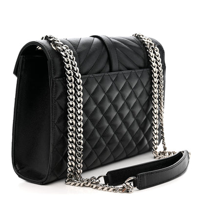 Grain De Poudre Textured Mixed Matelasse Triquilt Medium Monogram Satchel Black