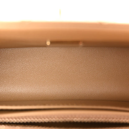 Lambskin Quilted Mini Rectangular Pearl Crush Flap Dark Beige