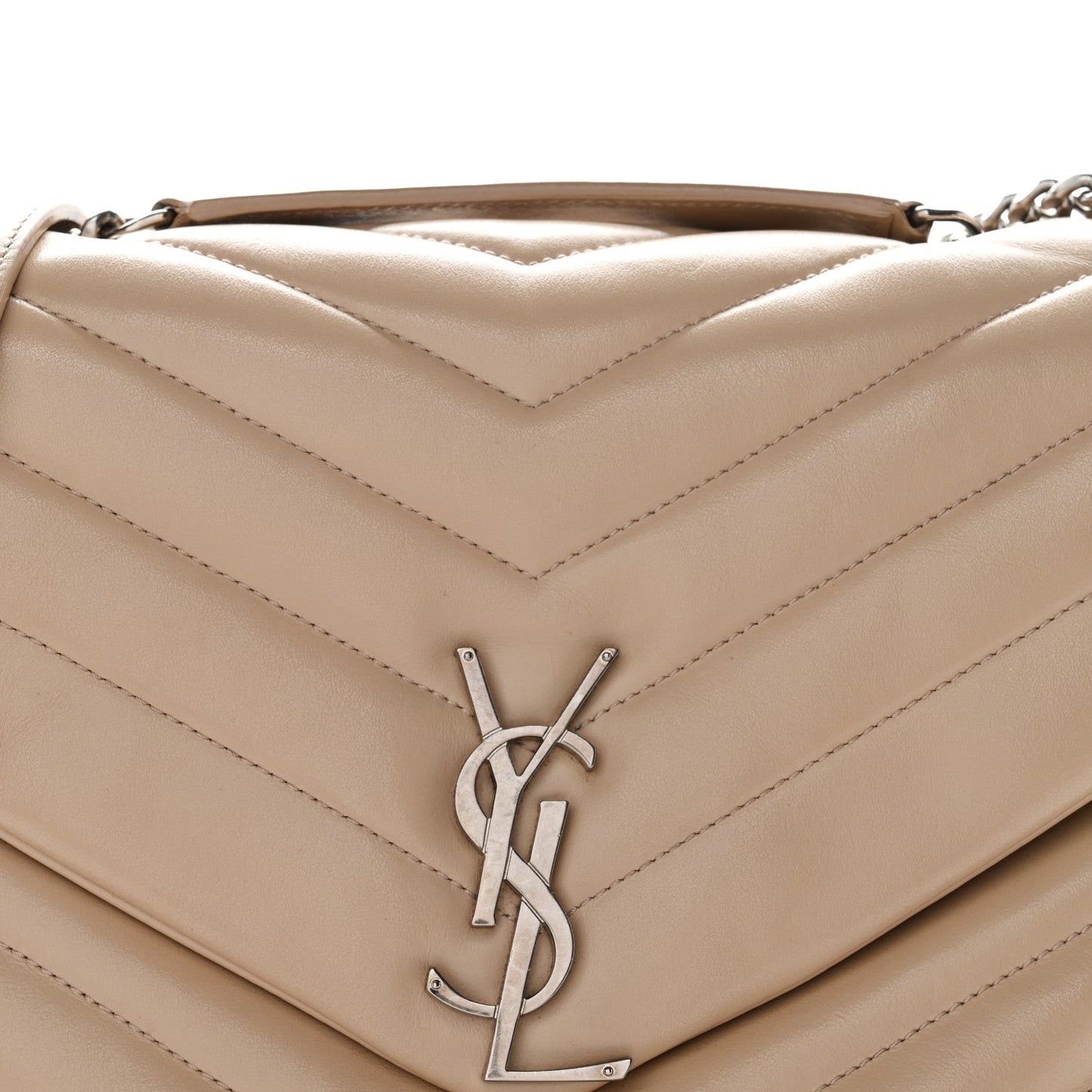 Calfskin Y Quilted Monogram Medium Loulou Chain Satchel Nude Powder