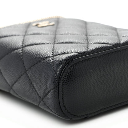 Caviar Quilted Small Vertical Coco Beauty Vanity Case With Chain Black