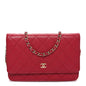 Lambskin Quilted Wallet On Chain WOC Dark Pink