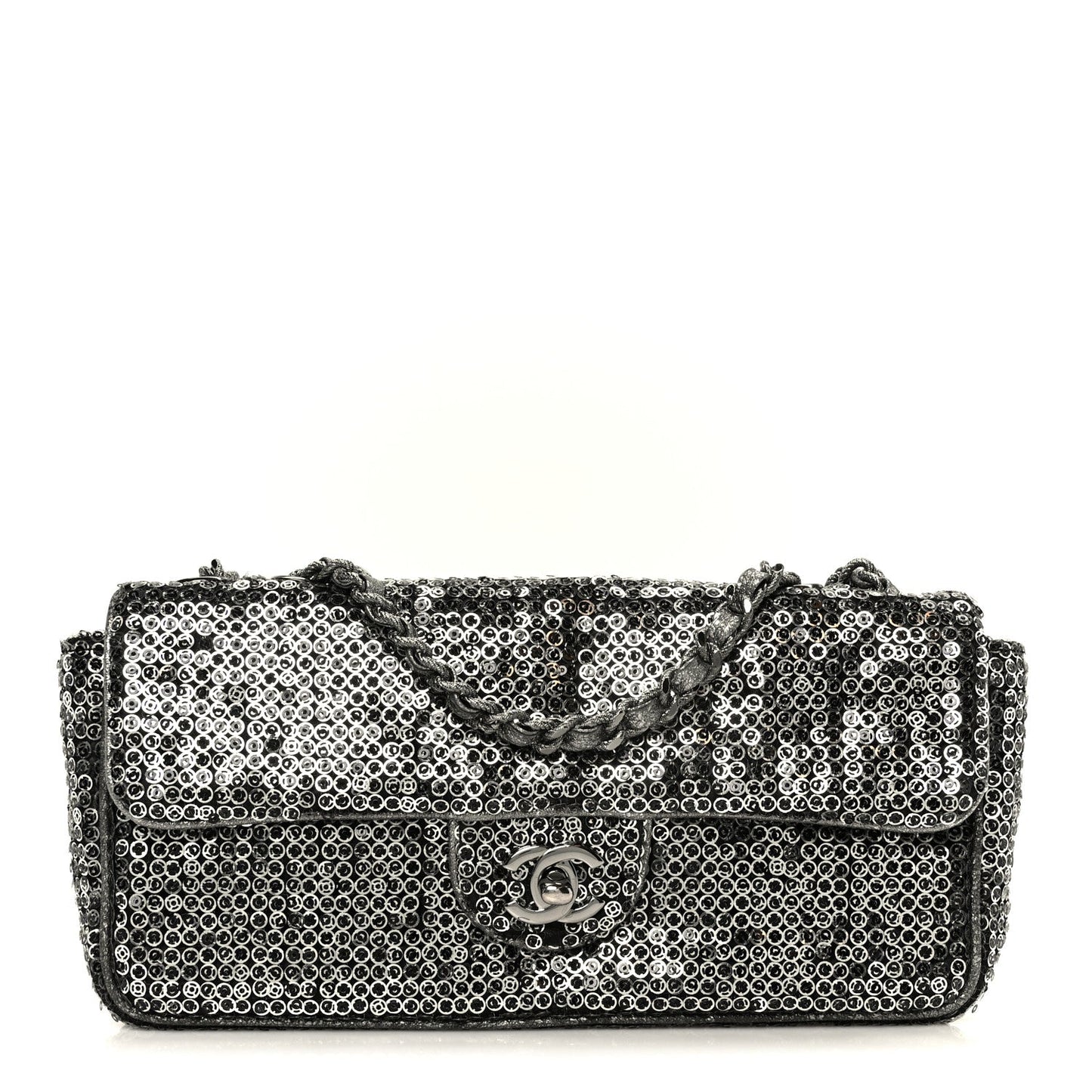 Sequin East West Flap Dark Silver