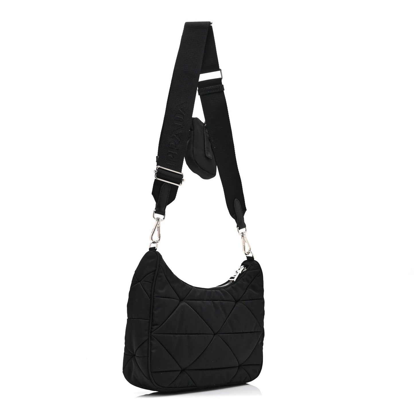 Re-Nylon Triangle Padded Patchwork Shoulder Bag Black