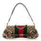 Monogram Textured Dollar Calfskin Heavy Grosgrain Web Medium Maxi Horsebit Chain Shoulder Bag Beige Ebony New Acero
