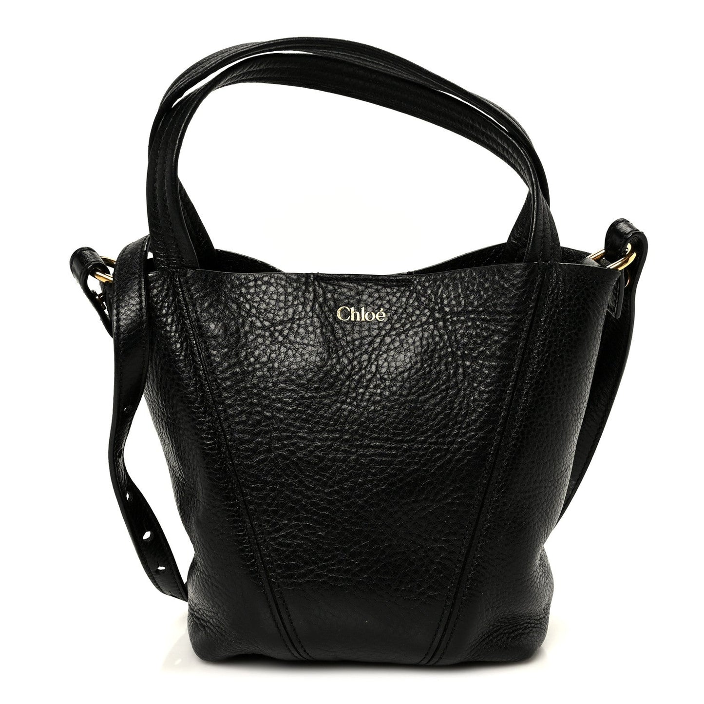 Grained Calfskin Small Spin Tote Black