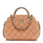 Shearling Quilted Shiny Coco Clutch With Chain Dark Beige