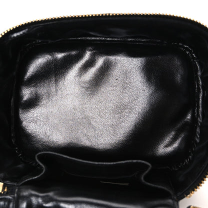 Lambskin Diamond Stitched Top Handle Vanity Case Black