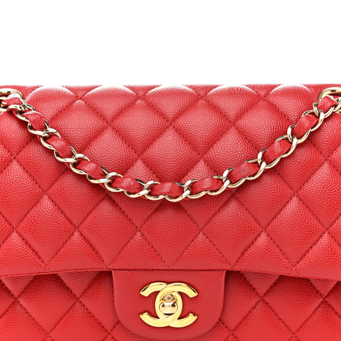 Caviar Quilted Medium Double Flap Red