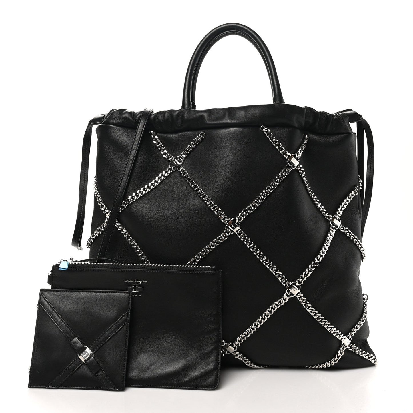 Nappa Chain Drawstring Shoulder Bag Black