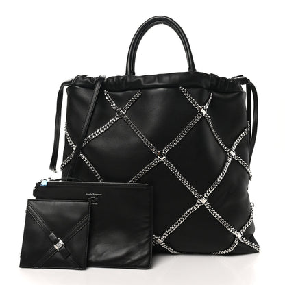 Nappa Chain Drawstring Shoulder Bag Black
