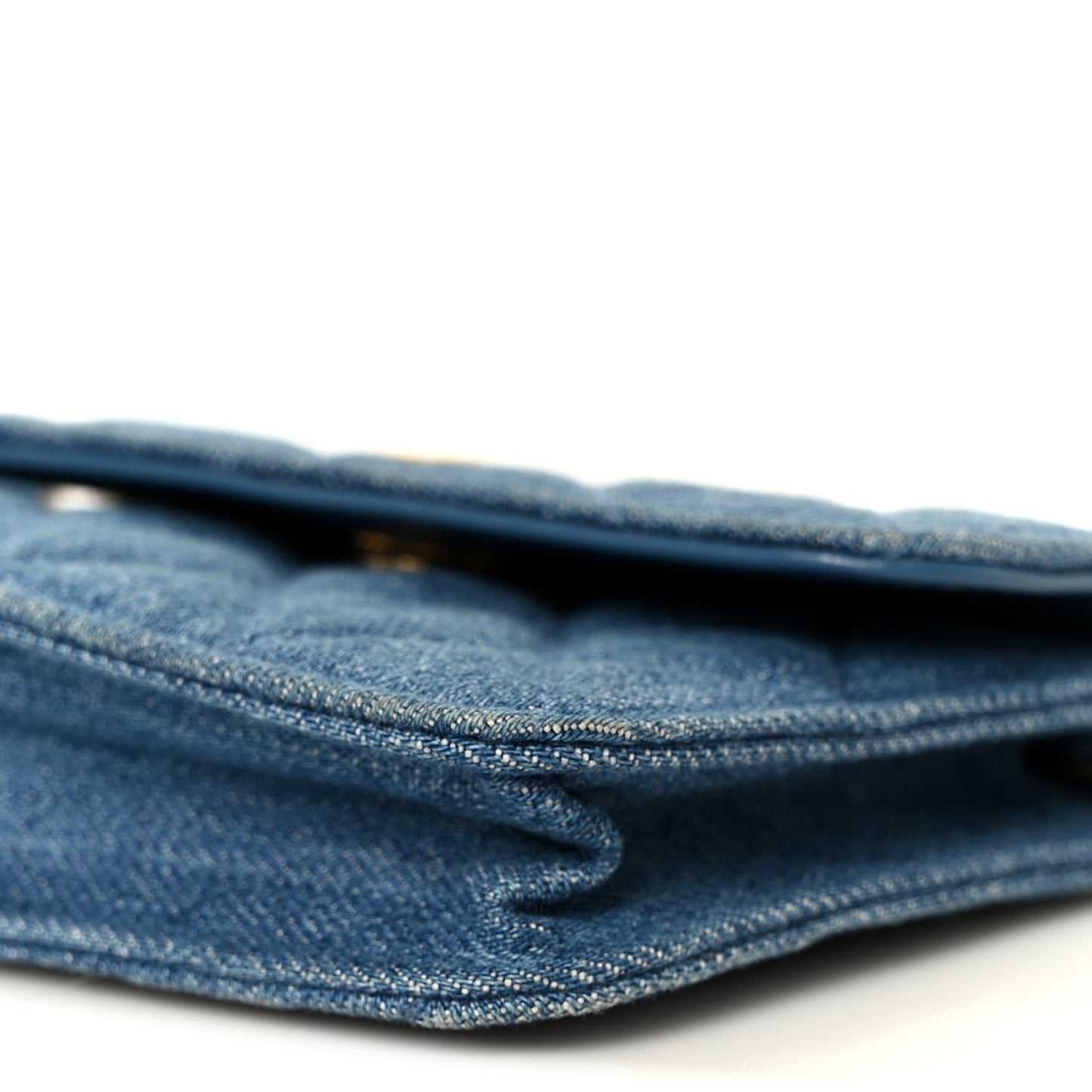 Denim Quilted CC Pearl Crush Clutch With Chain Blue