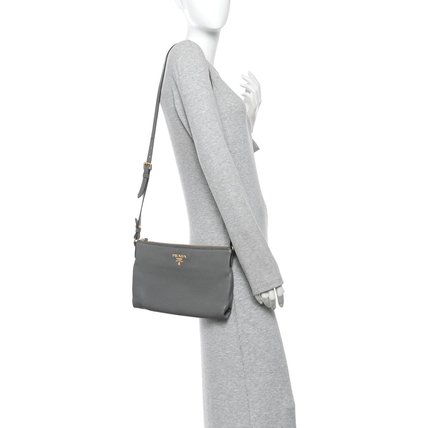 Vitello Phenix Zippered Shoulder Bag Marmo