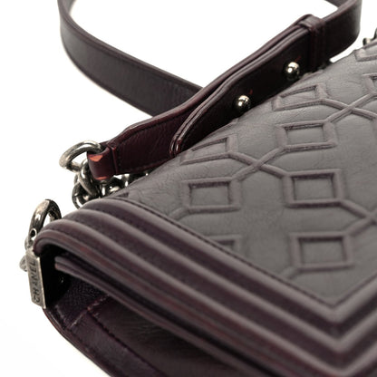Calfskin Crystal Embossed Medium Boy Flap Plum