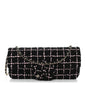 Tweed Quilted East West Camellia Clutch Black Pink