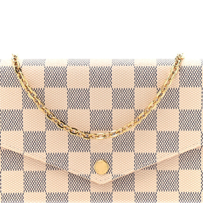 Damier Azur Pochette Felicie Chain Wallet Rose Ballerine