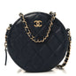 Caviar Quilted Round Clutch With Chain Navy