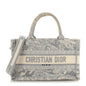 Canvas Embroidered Toile De Jouy Reverse Mini Book Tote With Strap Grey