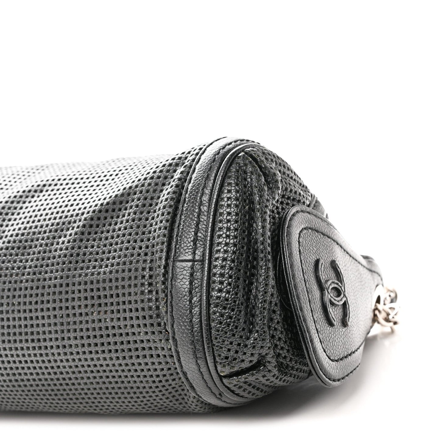 Calfskin Perforated Pulley Shoulder Bag Black
