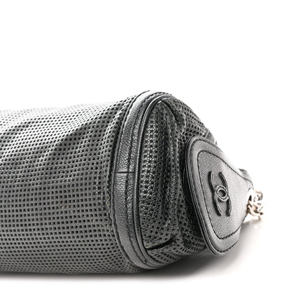 Calfskin Perforated Pulley Shoulder Bag Black