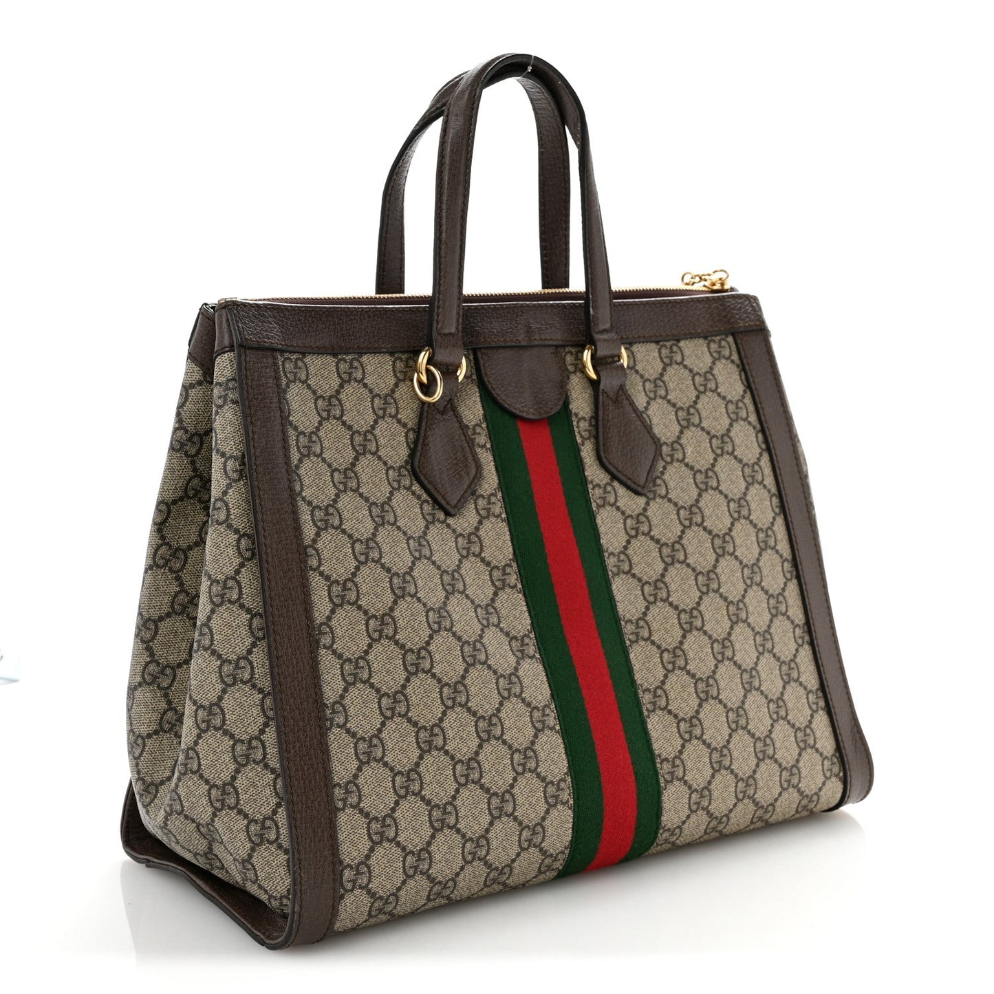 GG Supreme Monogram Web Medium Ophidia Tote Bag Brown