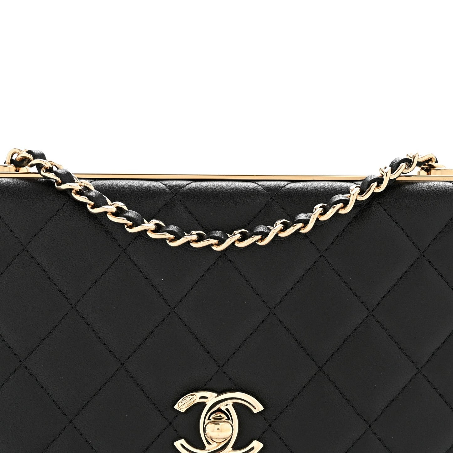 Lambskin Quilted Trendy CC Wallet On Chain WOC Black
